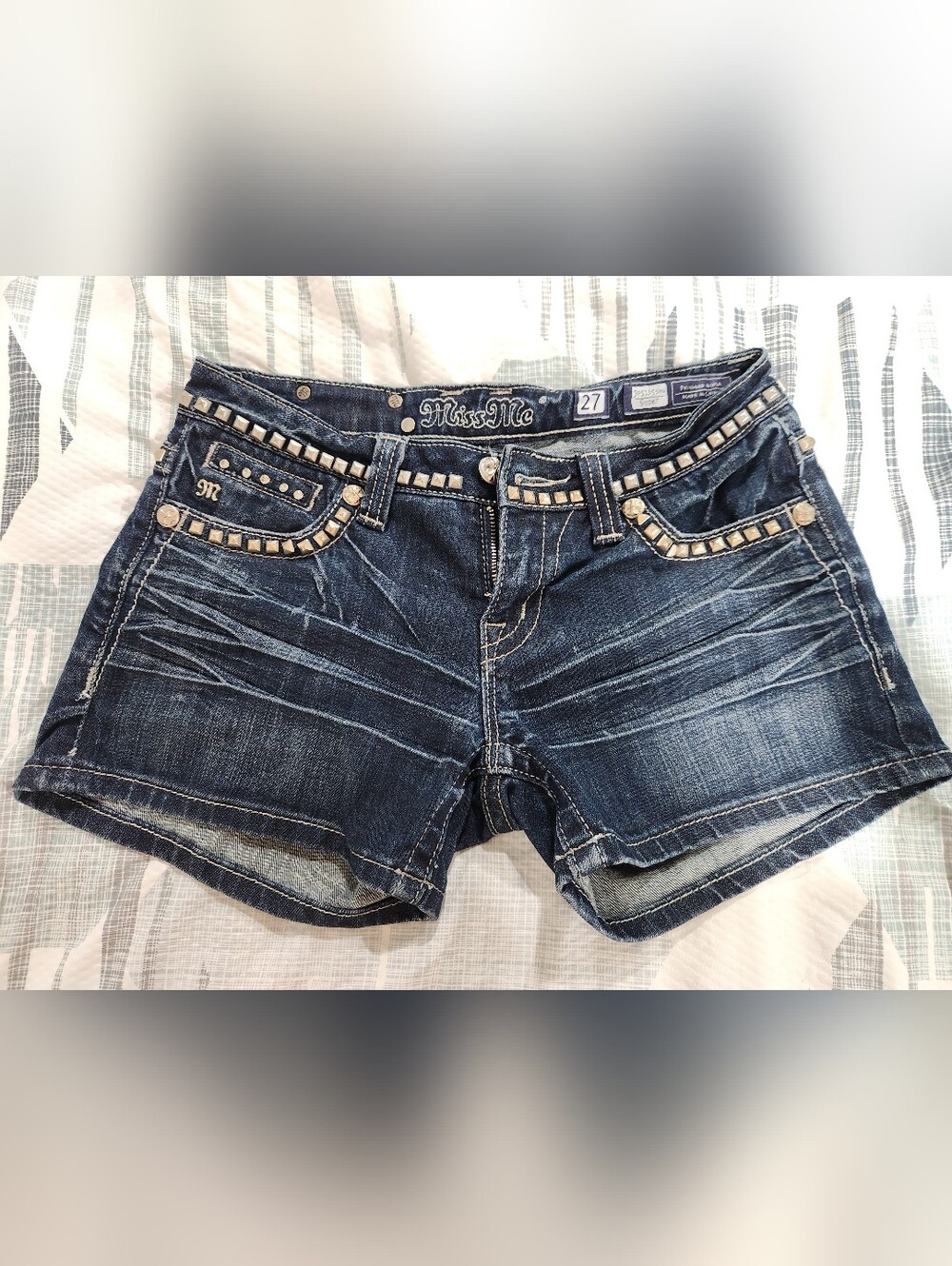 Miss Me Dark Blue Studded Denim Jean Shorts Size 27